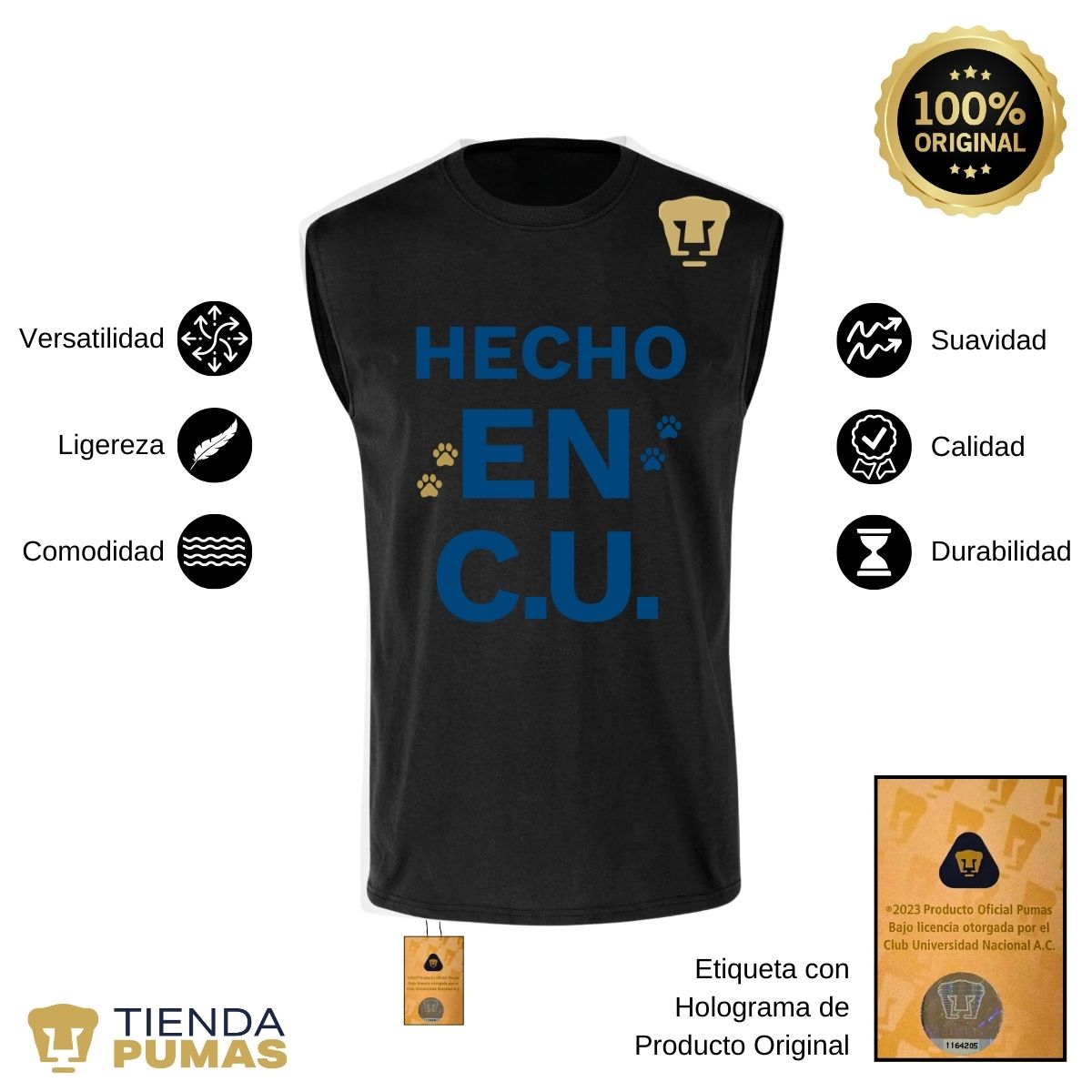 Playera Sin Manga Hombre Pumas UNAM Hecho en C.U. DTG-Vinil