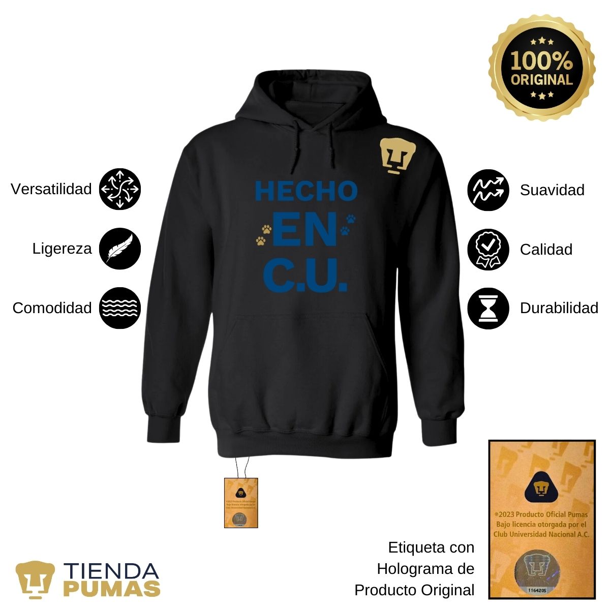 Sudadera Hombre Hoodie Pumas UNAM Hecho en C.U. DTG-Vinil