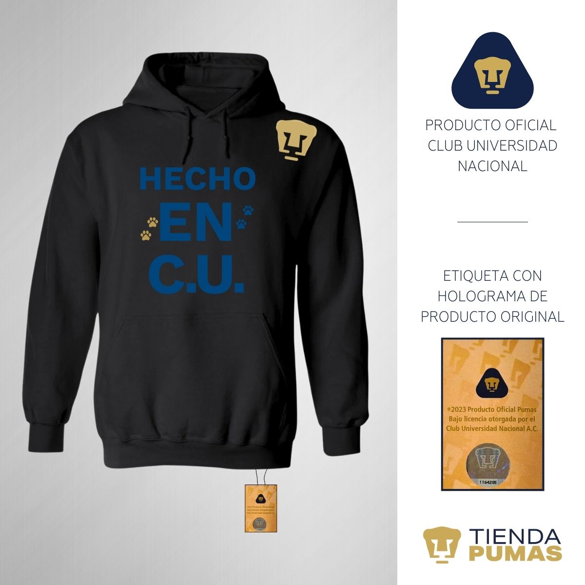 Sudadera Hombre Hoodie Pumas UNAM Hecho en C.U. DTG-Vinil
