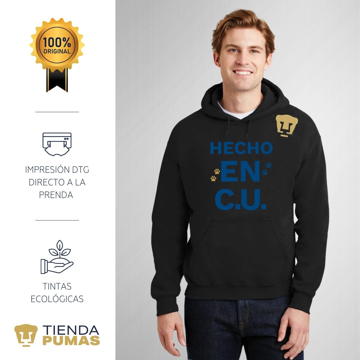 Sudadera Hombre Hoodie Pumas UNAM Hecho en C.U. DTG-Vinil