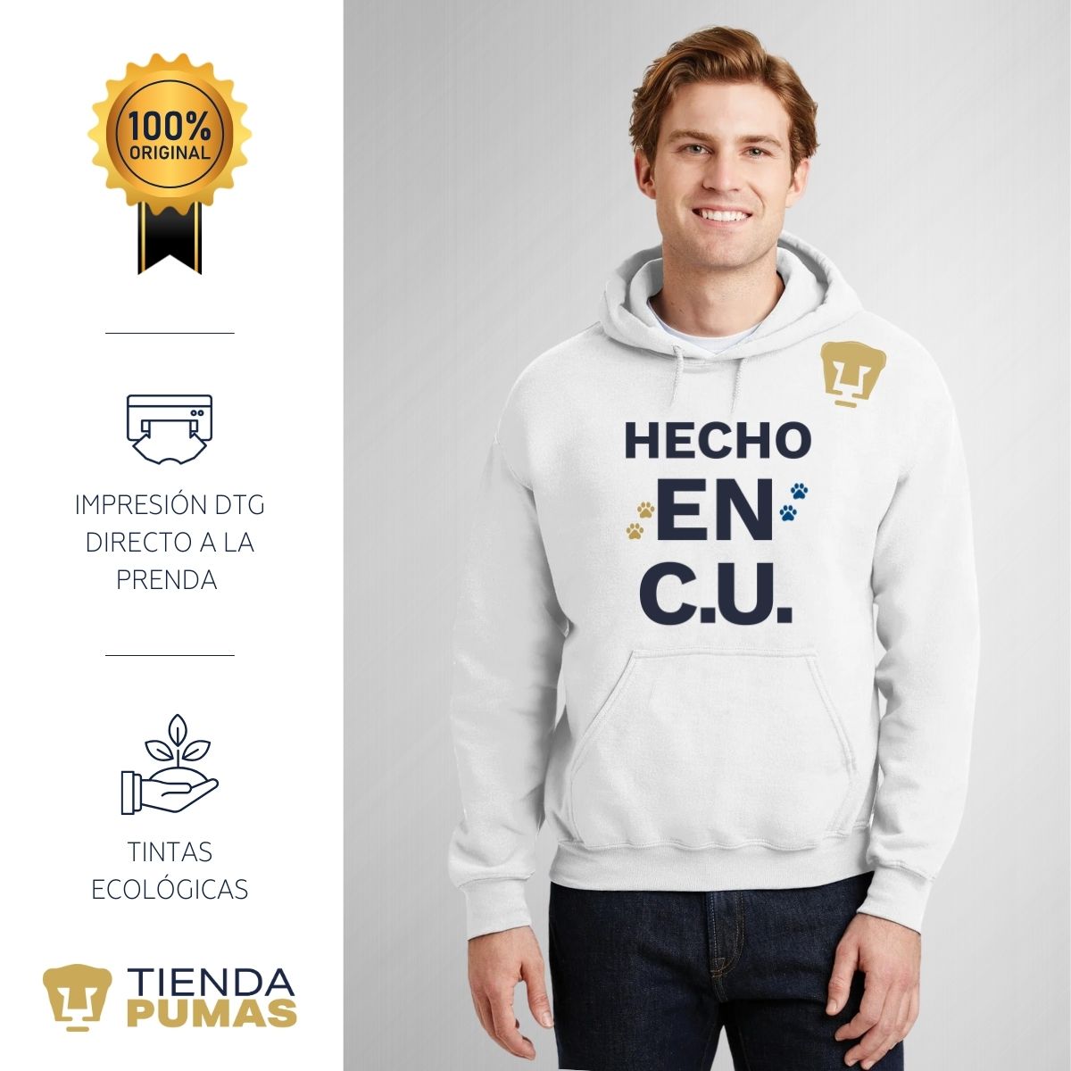 Sudadera Hombre Hoodie Pumas UNAM Hecho en C.U. DTG-Vinil