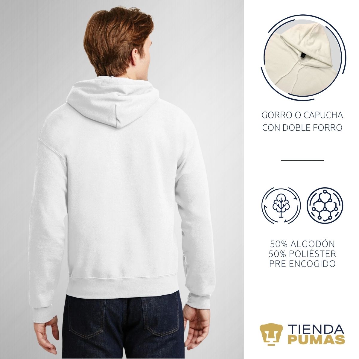 Sudadera Hombre Hoodie Pumas UNAM Hecho en C.U. DTG-Vinil