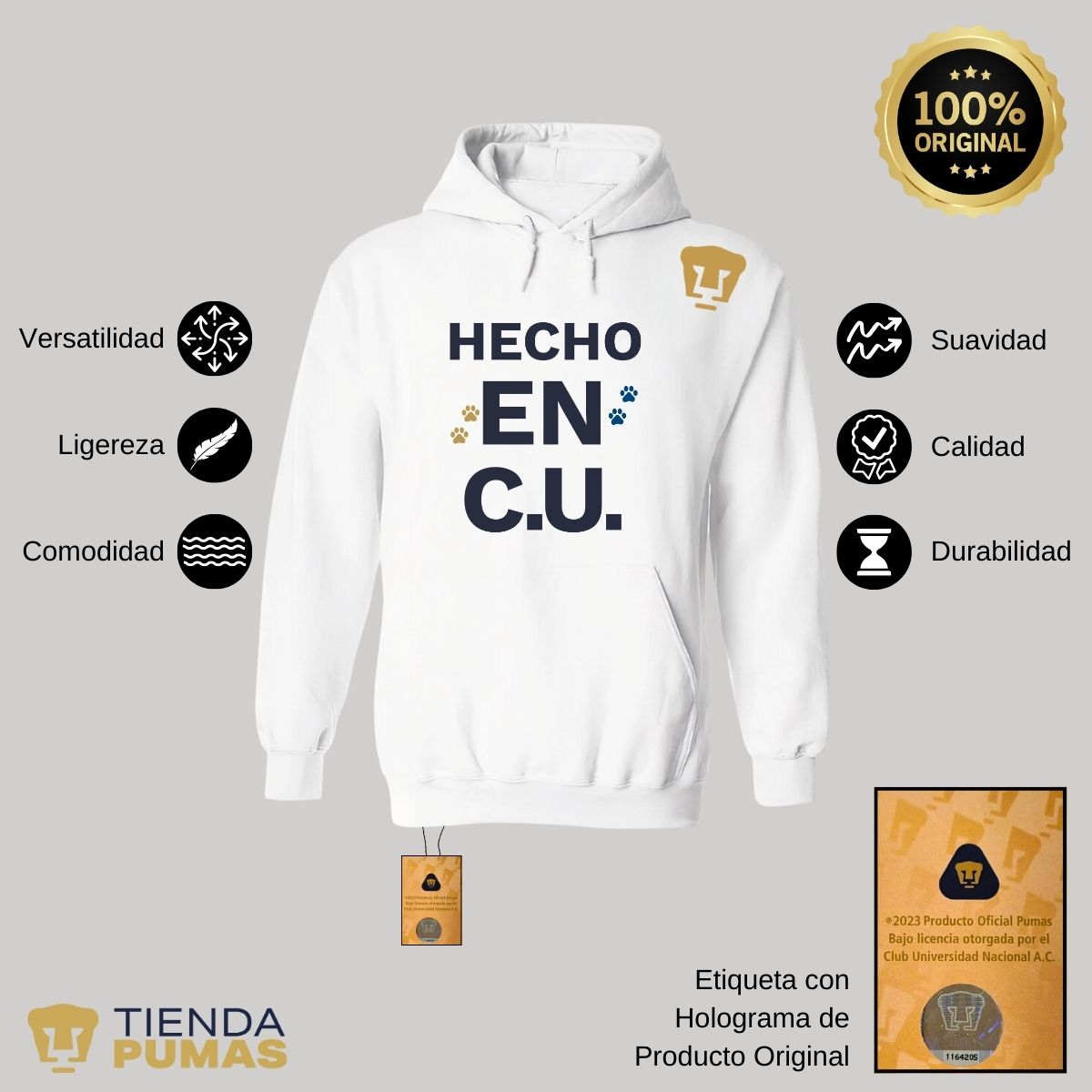 Sudadera Mujer Hoodie Pumas UNAM Hecho en C.U. DTG-Vinil