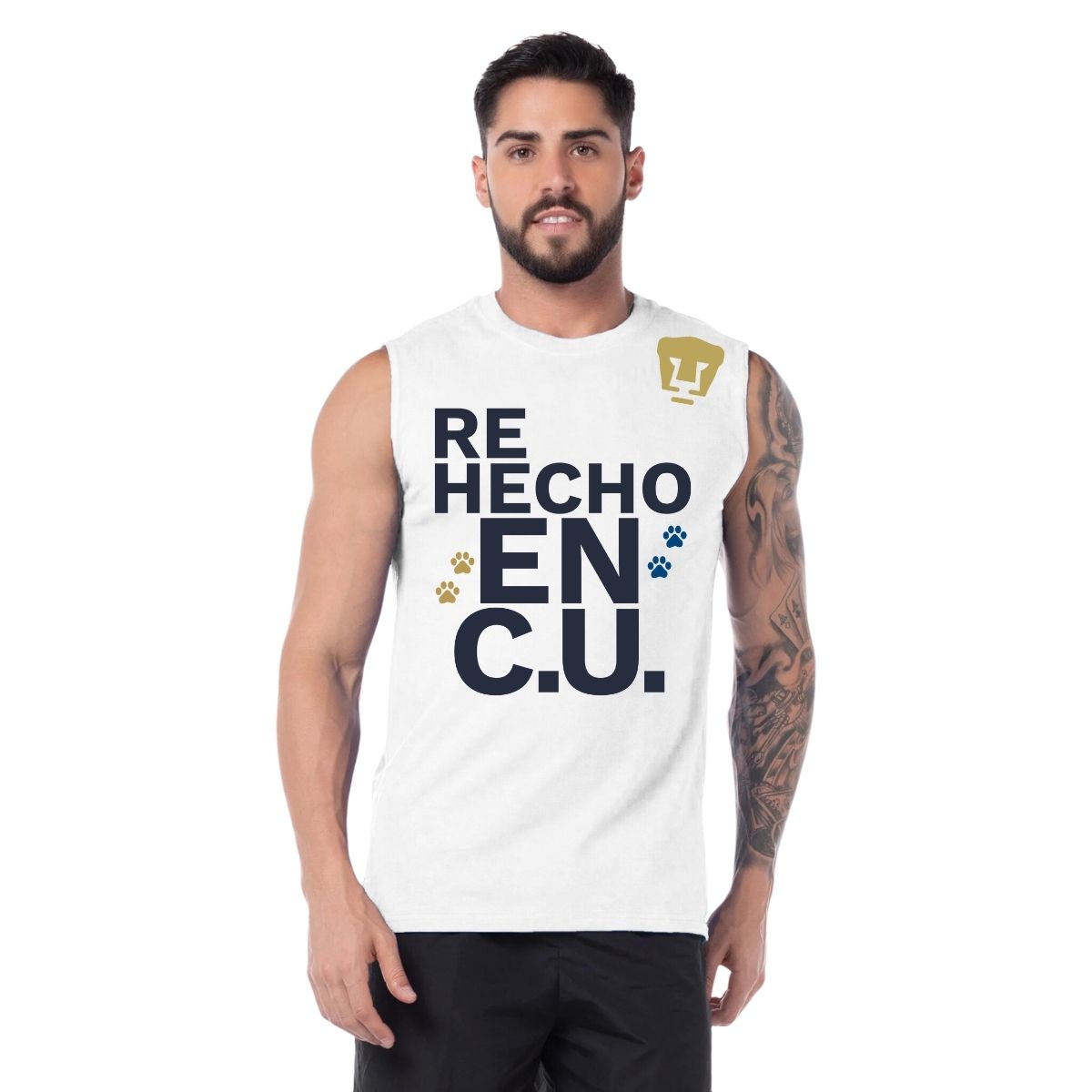 Playera Sin Manga Hombre Pumas UNAM Re Hecho en C.U. DTG-Vinil