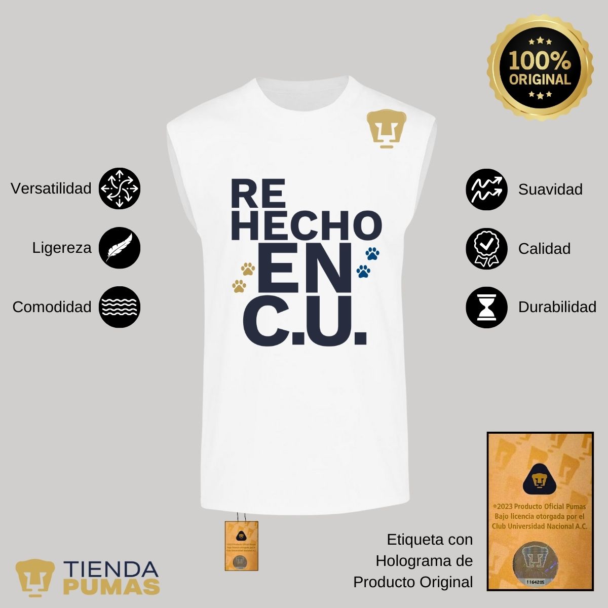 Playera Sin Manga Hombre Pumas UNAM Re Hecho en C.U. DTG-Vinil