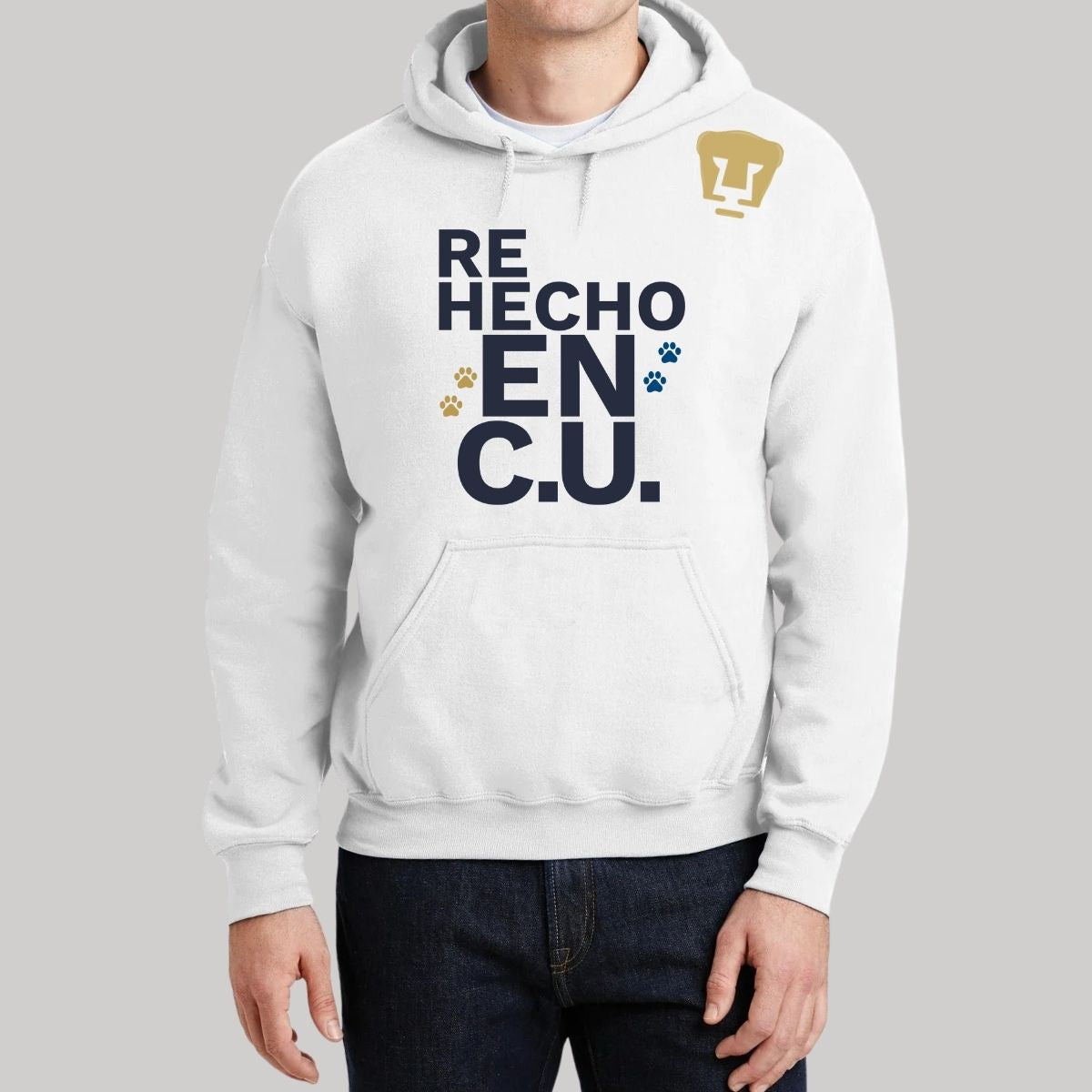 Sudadera Hombre Hoodie Pumas UNAM Re Hecho en C.U. DTG-Vinil