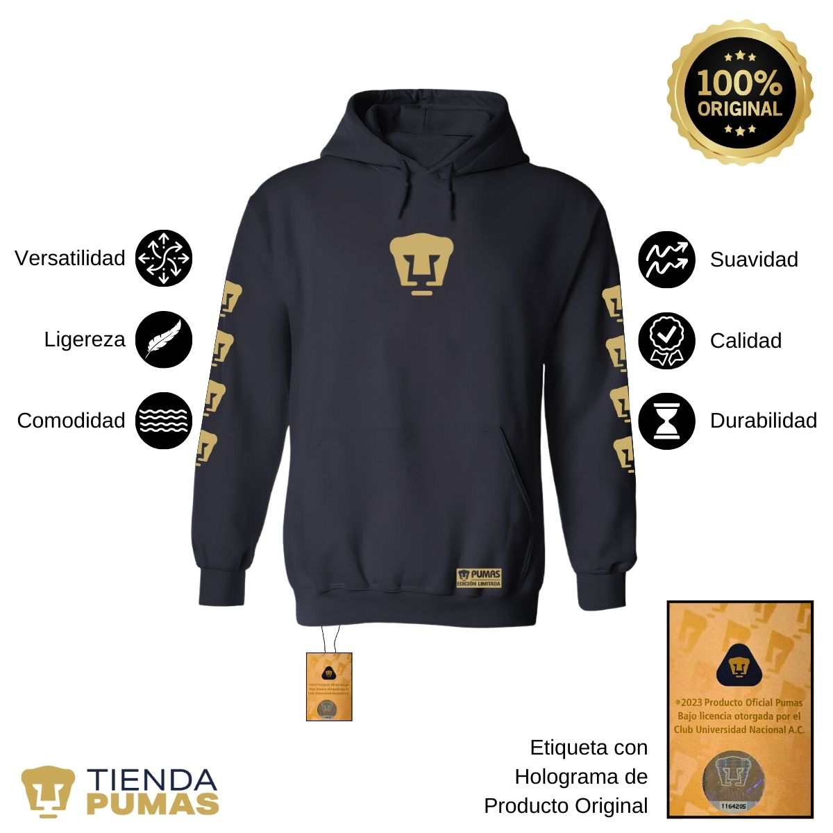 Sudadera Hombre Hoodie Pumas UNAM Ed Limitada 1 Oro PM SHOP