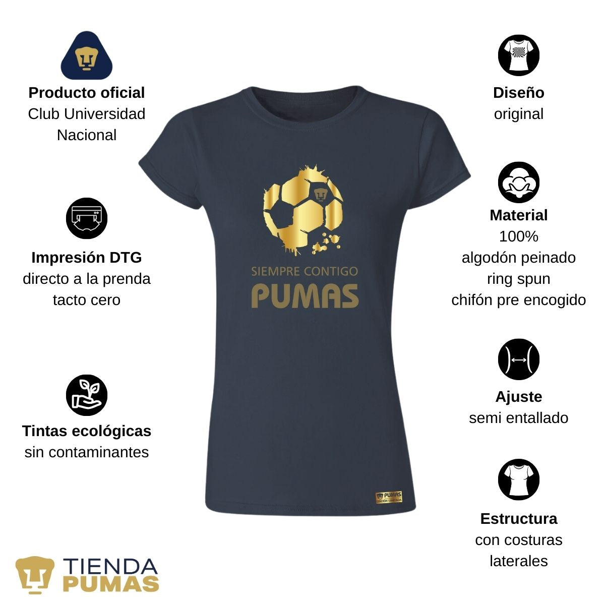 Playera Deportiva Mujer Pumas UNAM Ed Limitada 2 Siempre contigo