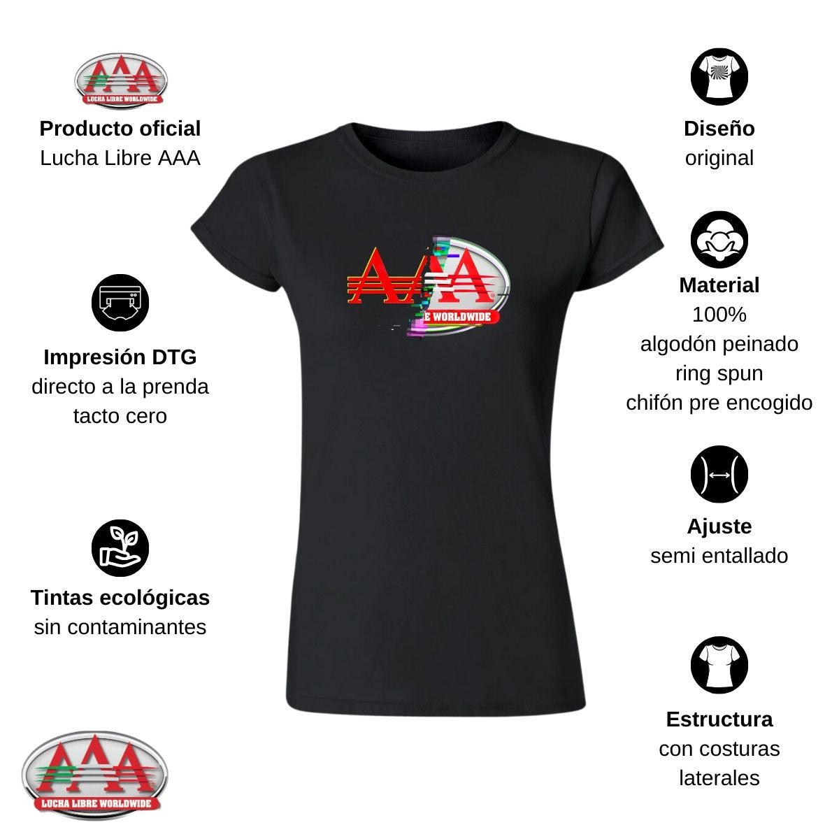 Playera Mujer Lucha Libre AAA Glitch Frente