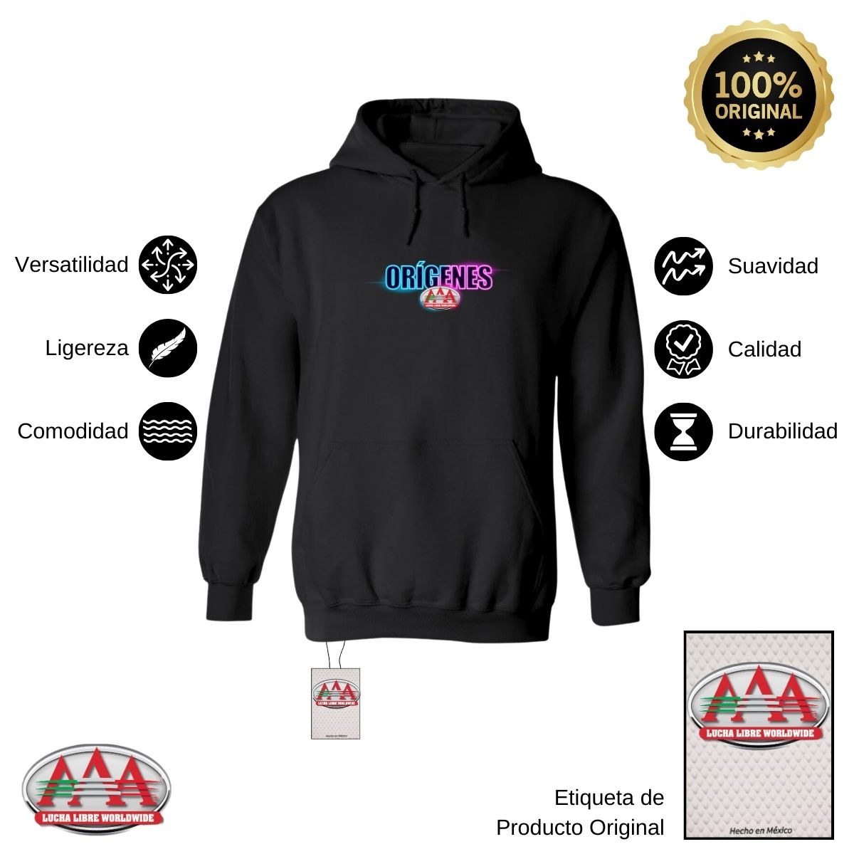 Sudadera Lucha Libre AAA Hombre Hoodie Logo Orígenes Fte