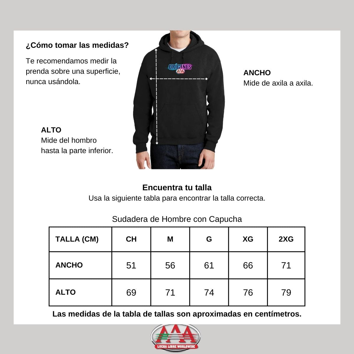 Sudadera Lucha Libre AAA Hombre Hoodie Logo Orígenes Fte