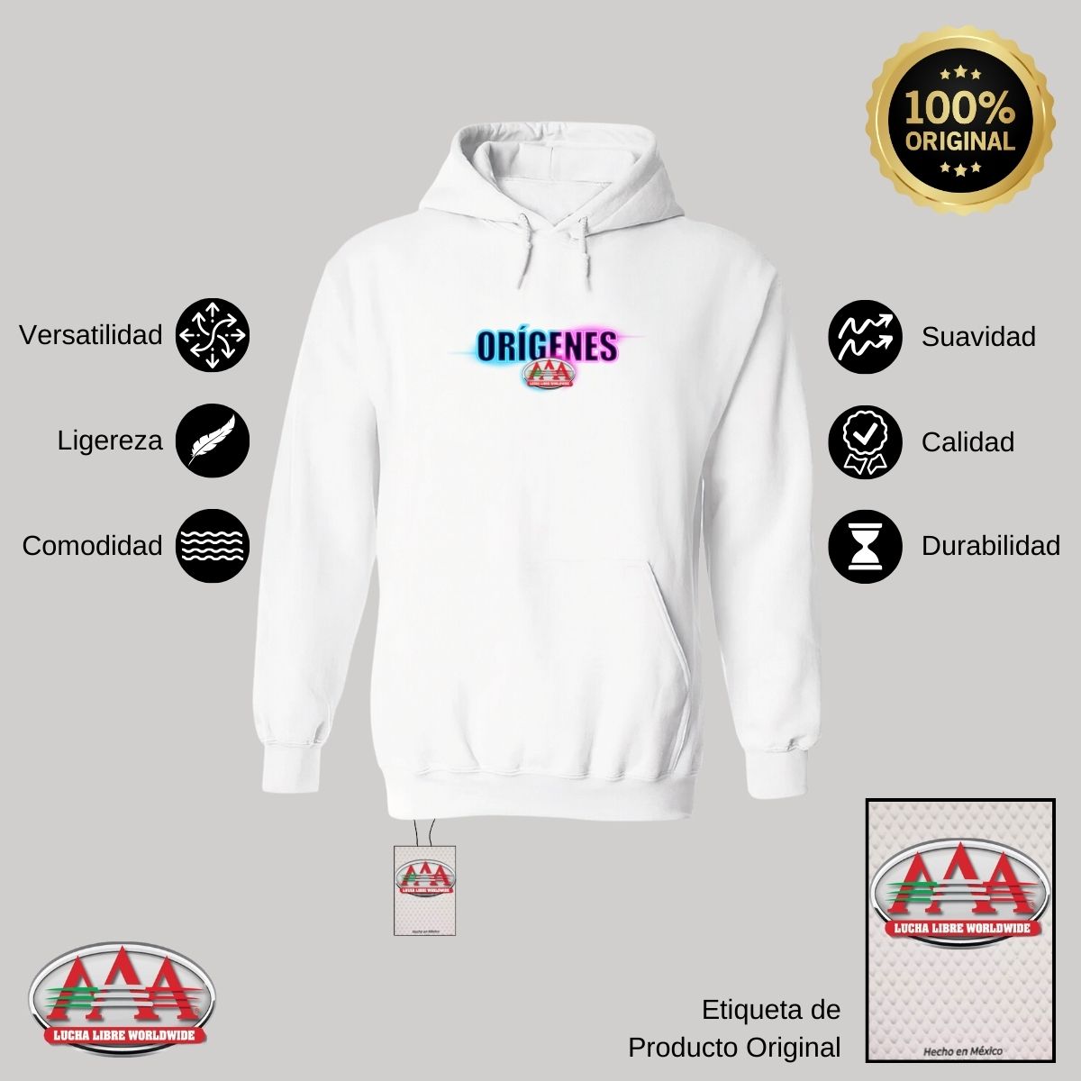 Sudadera Lucha Libre AAA Hombre Hoodie Logo Orígenes Fte