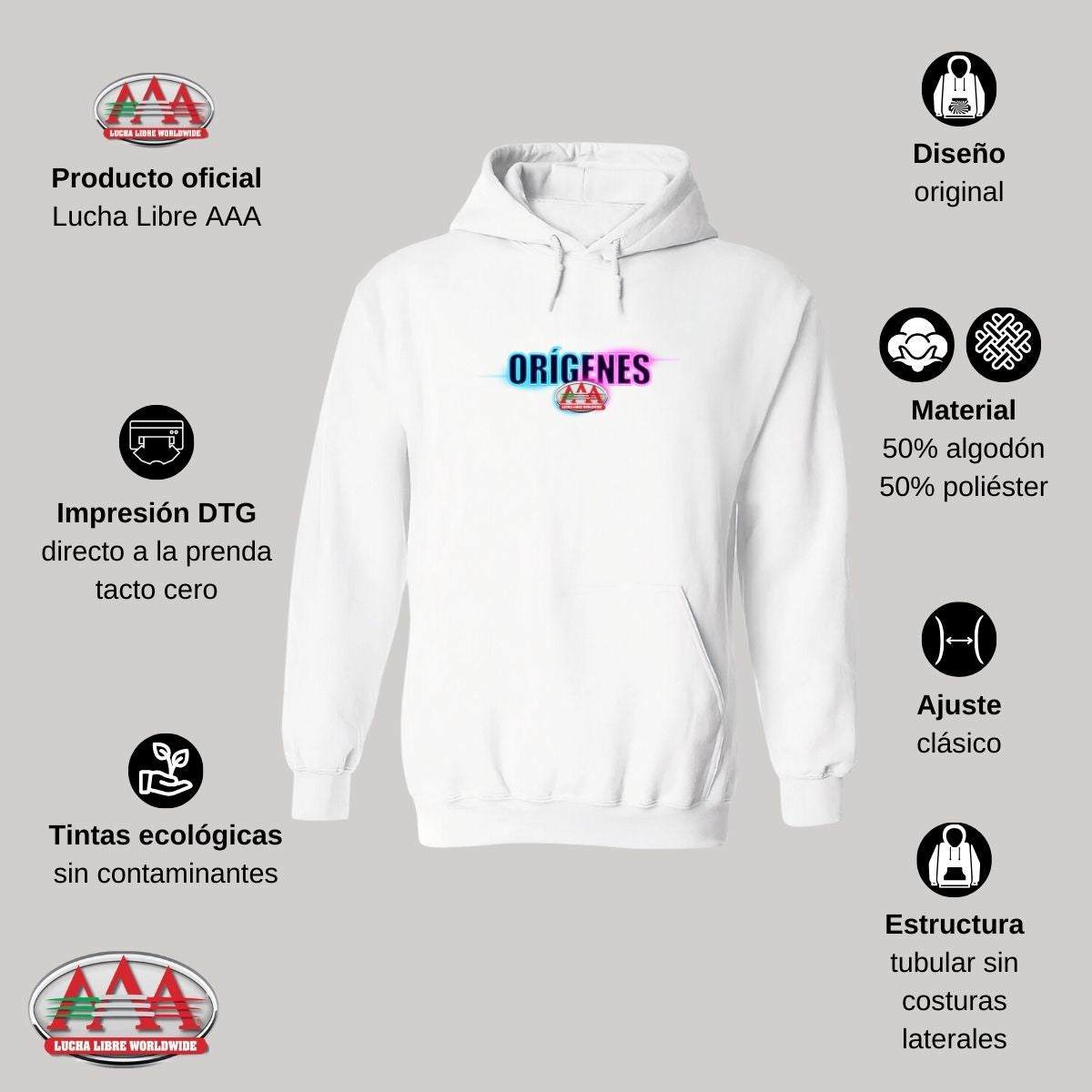 Sudadera Lucha Libre AAA Hombre Hoodie Logo Orígenes Fte