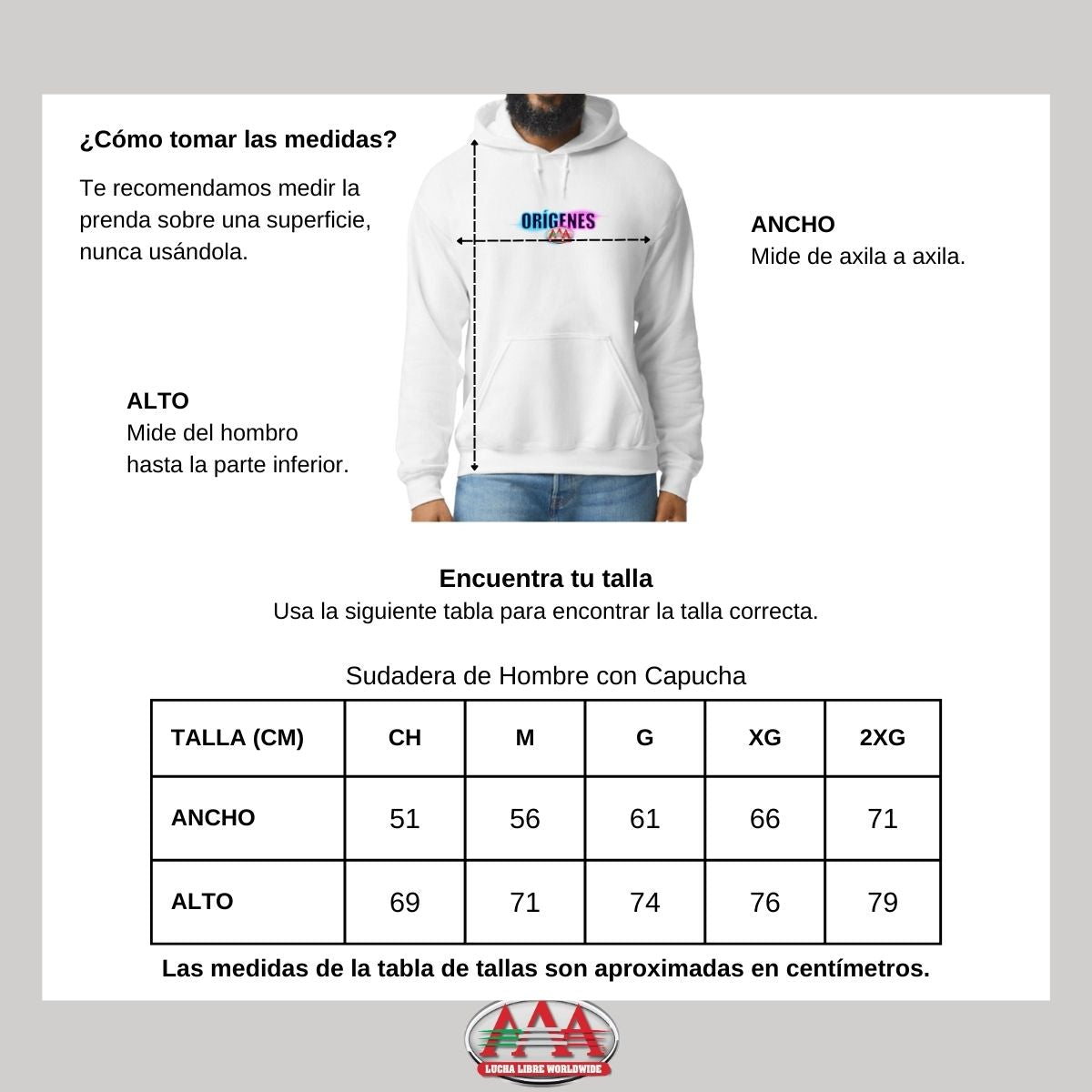 Sudadera Lucha Libre AAA Hombre Hoodie Logo Orígenes Fte