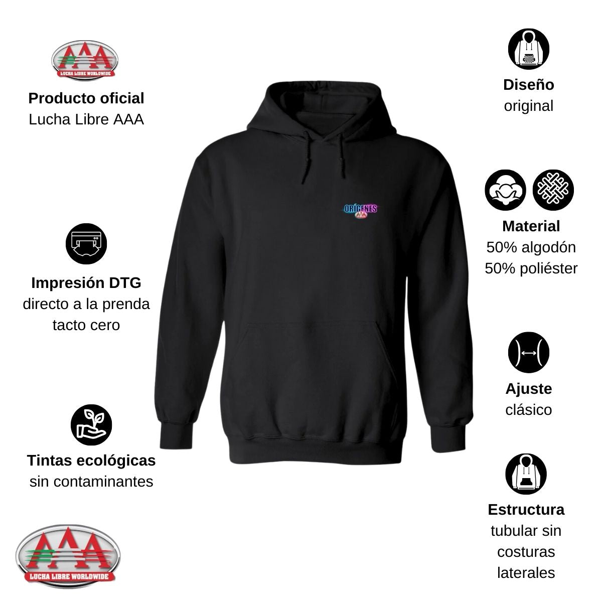 Sudadera Lucha Libre AAA Hombre Hoodie Logo Orígenes Esc