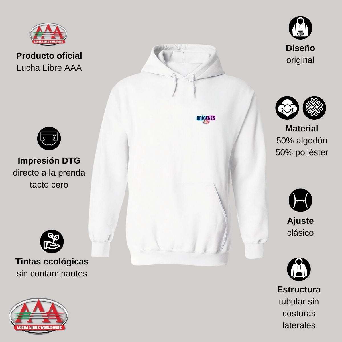 Sudadera Lucha Libre AAA Hombre Hoodie Logo Orígenes Esc