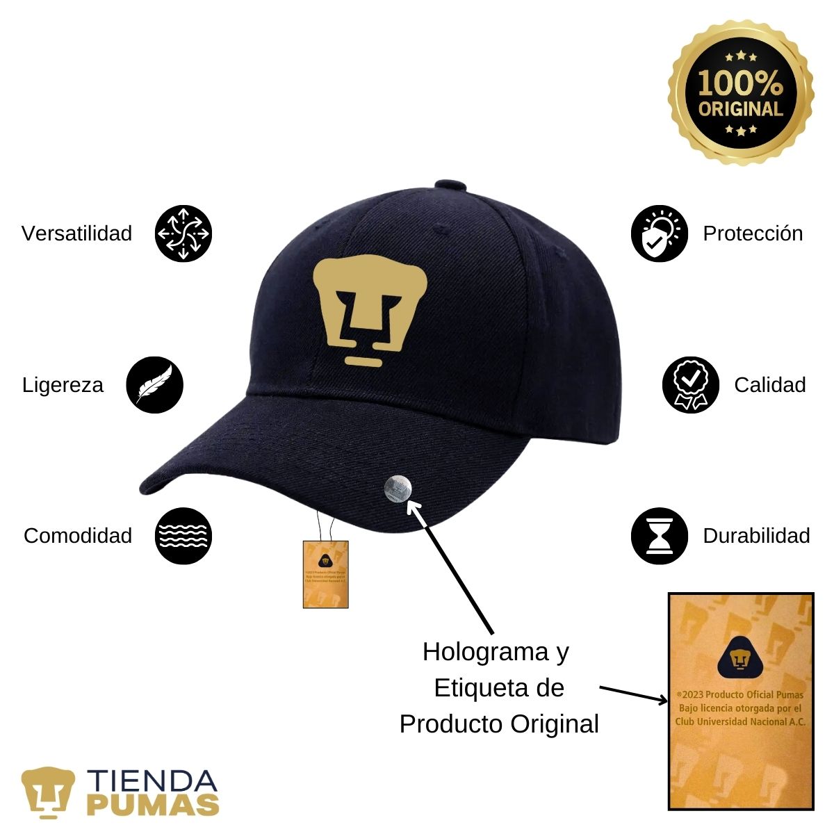 Gorra Pumas UNAM Hombre Mujer Ajustable Logo Dorado 1 Vinil