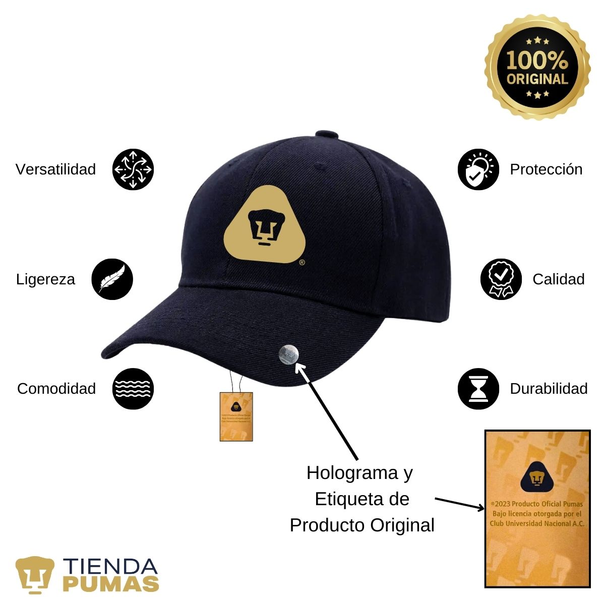 Gorra Pumas UNAM Hombre Mujer Ajustable Emblema Dorado 4 Vinil