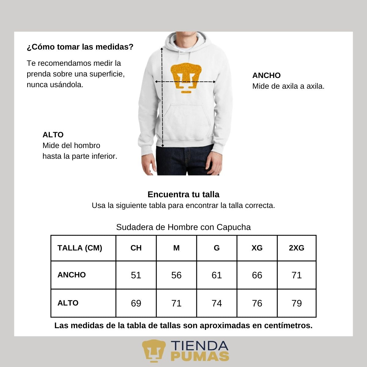 Sudadera Hombre Hoodie Pumas UNAM Logo Dorado Glitter Vinil