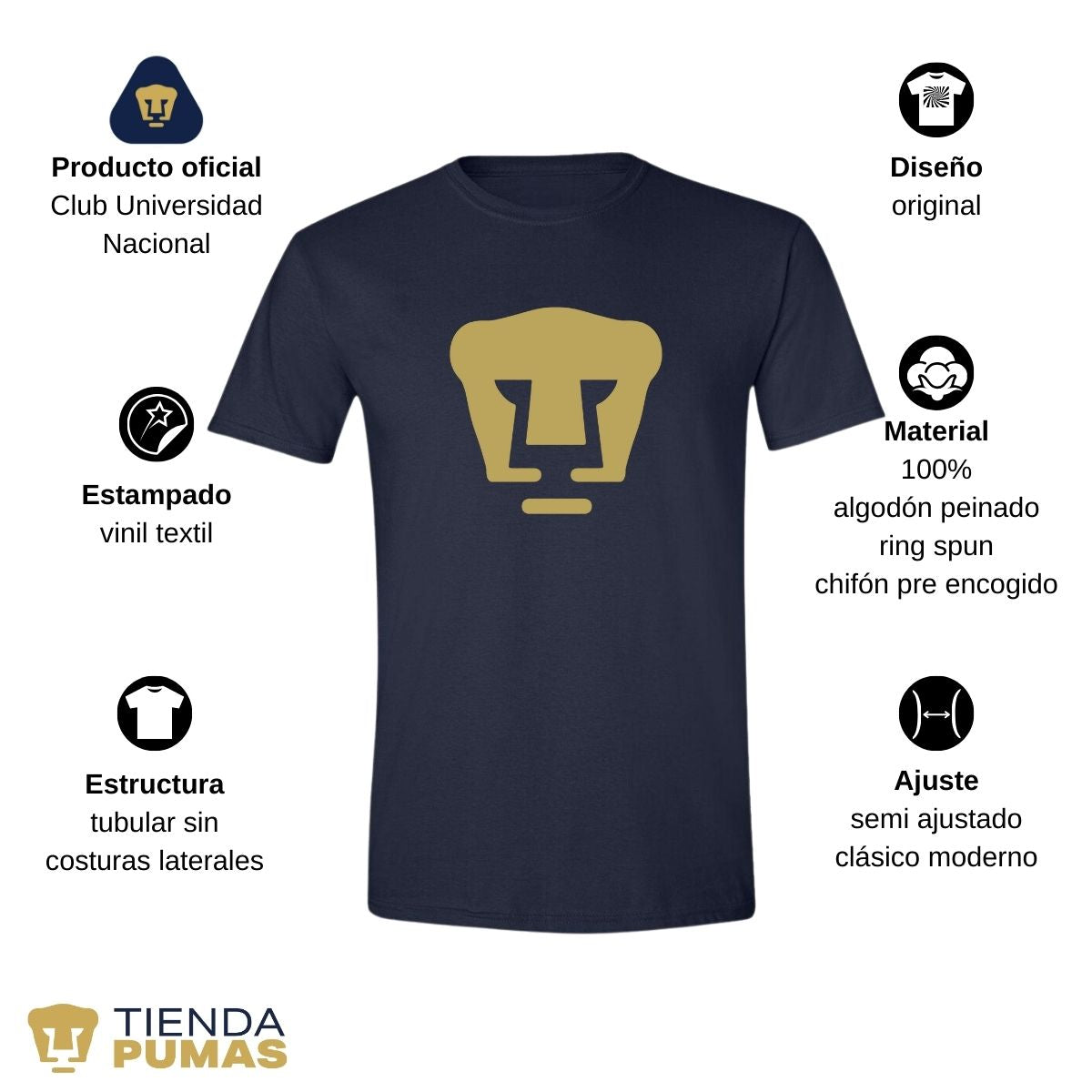 Playera Hombre Pumas UNAM Logo Dorado Vinil