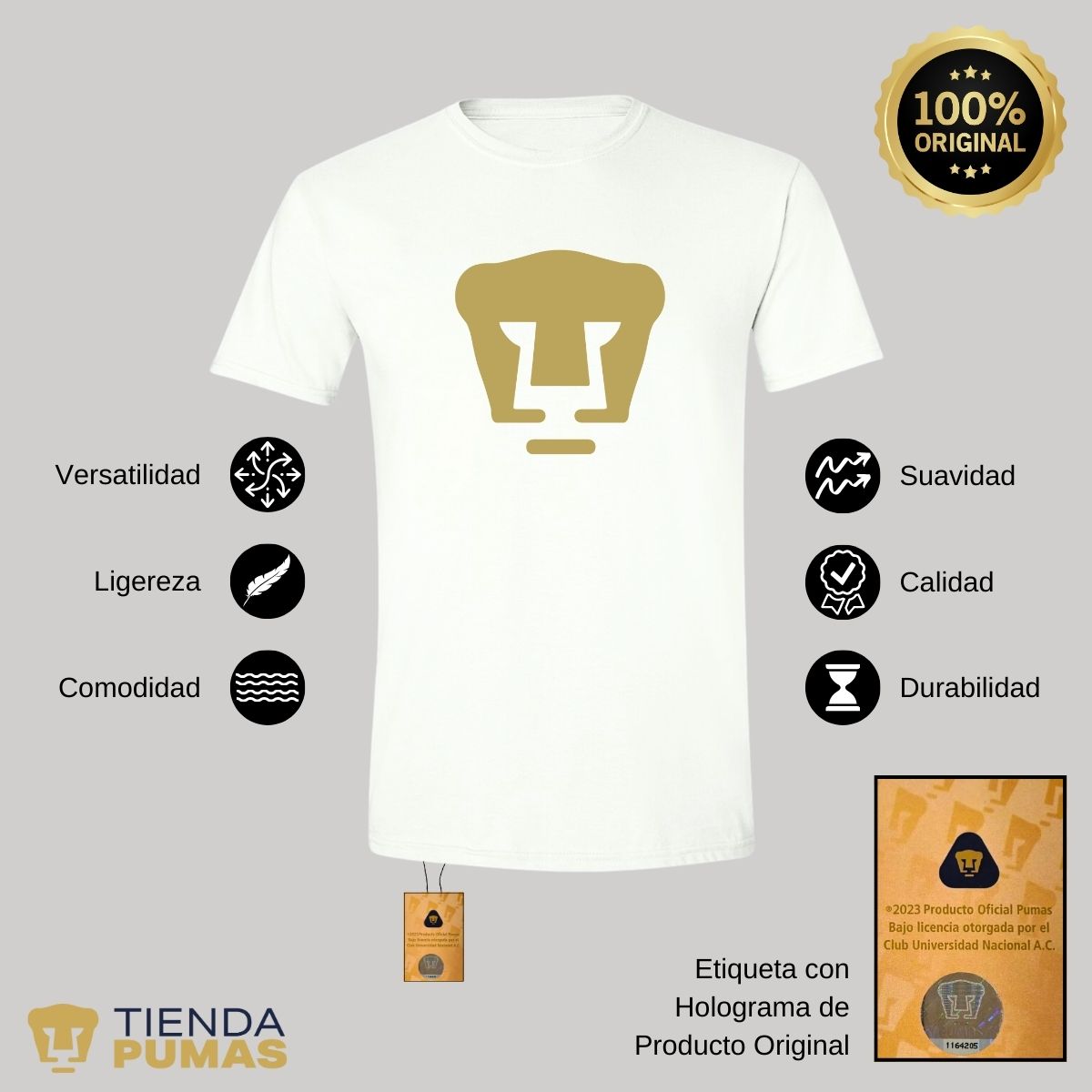 Playera Hombre Pumas UNAM Logo Dorado Vinil