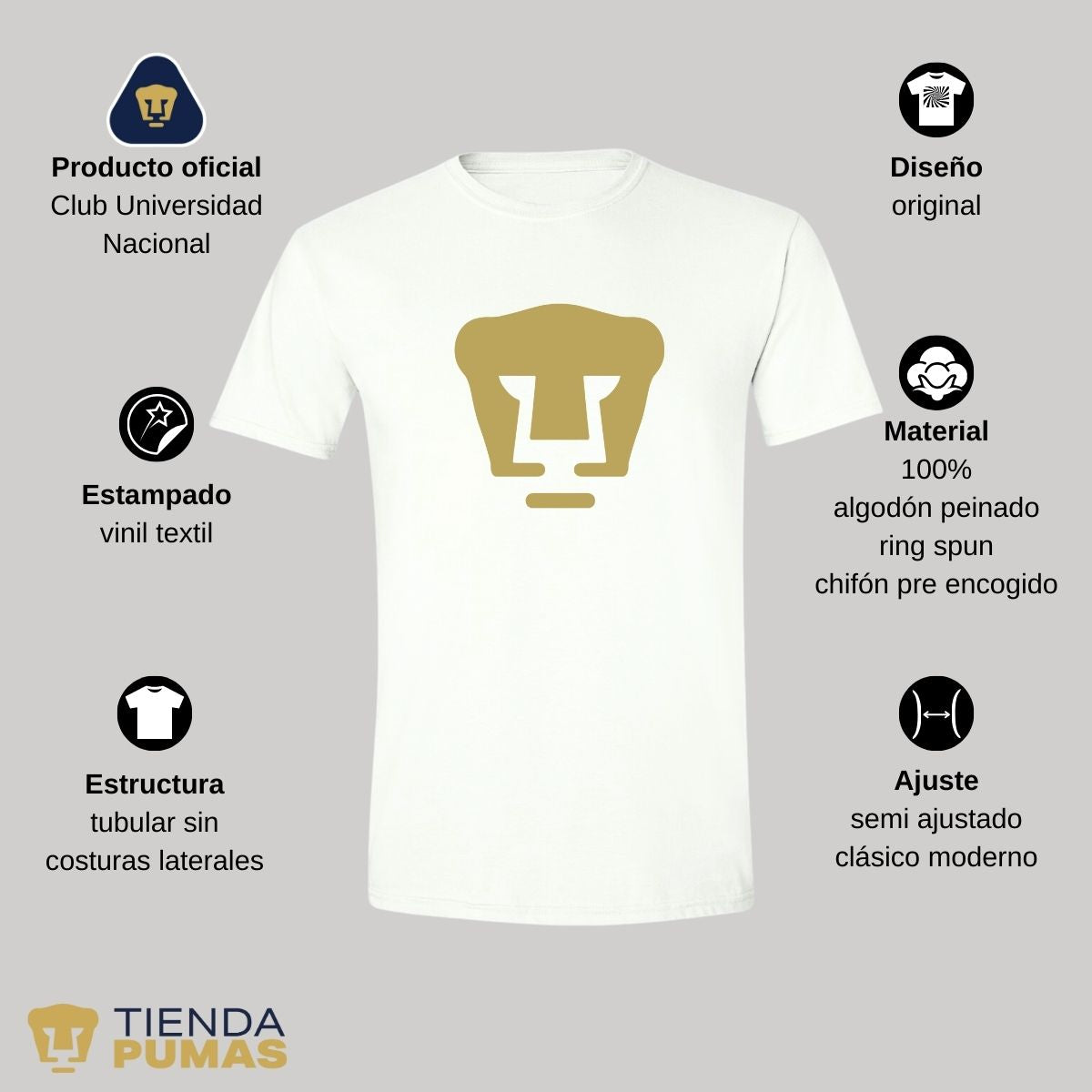 Playera Hombre Pumas UNAM Logo Dorado Vinil