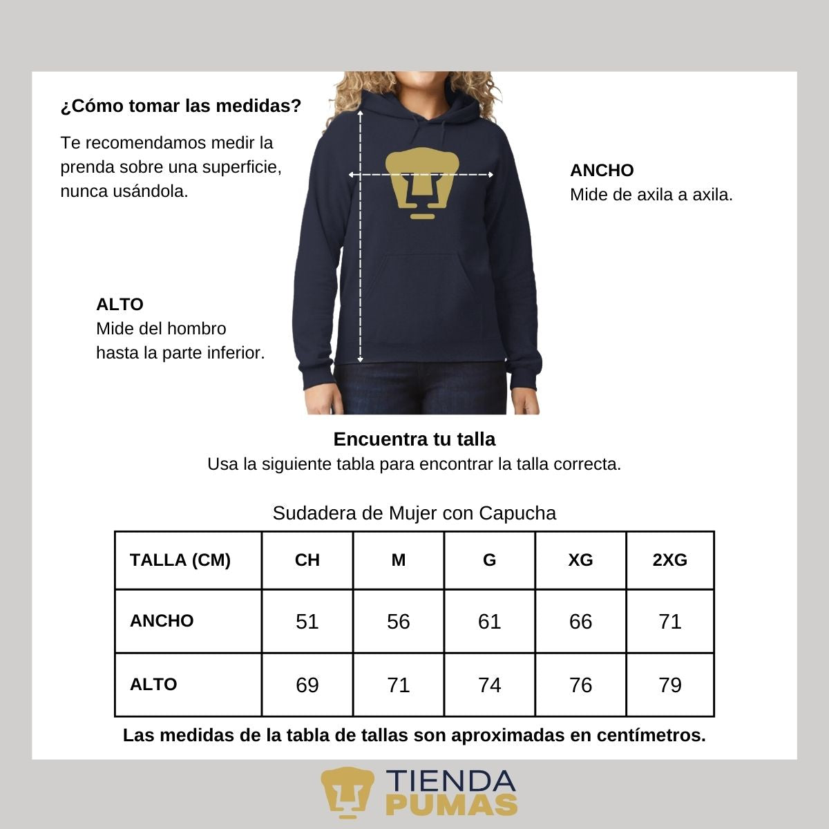 Sudadera Mujer Hoodie Pumas UNAM Logo Dorado Vinil