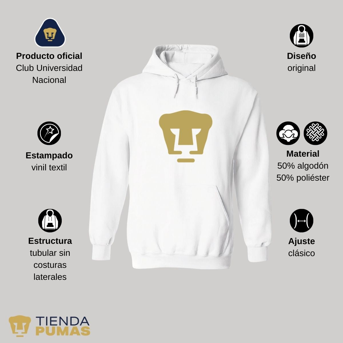 Sudadera Mujer Hoodie Pumas UNAM Logo Dorado Vinil