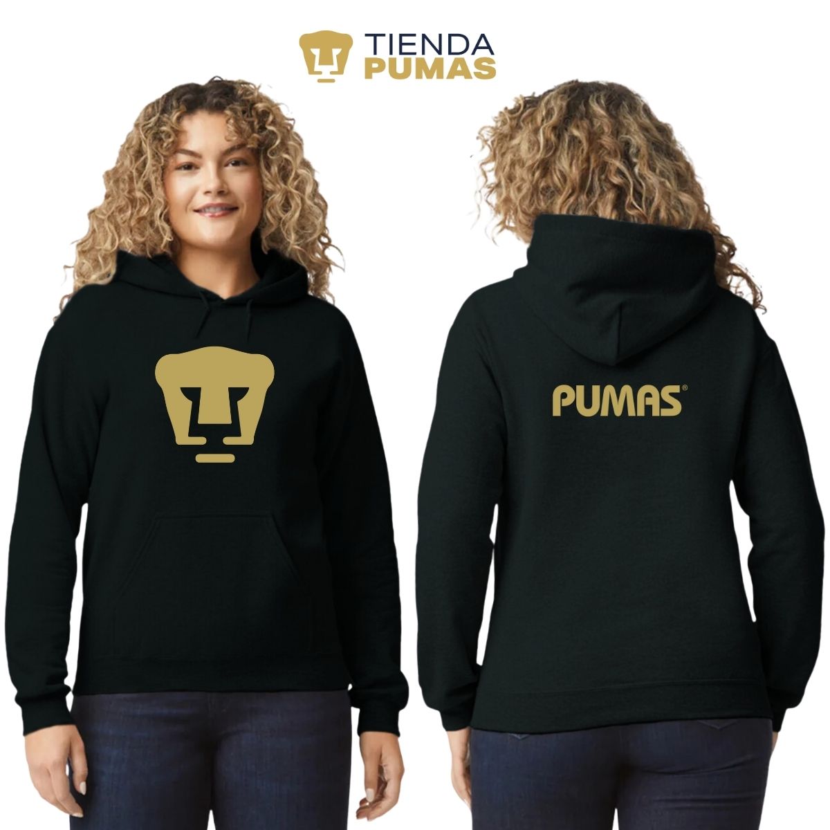 Sudadera Mujer Hoodie Pumas UNAM Logo Dorado Vinil