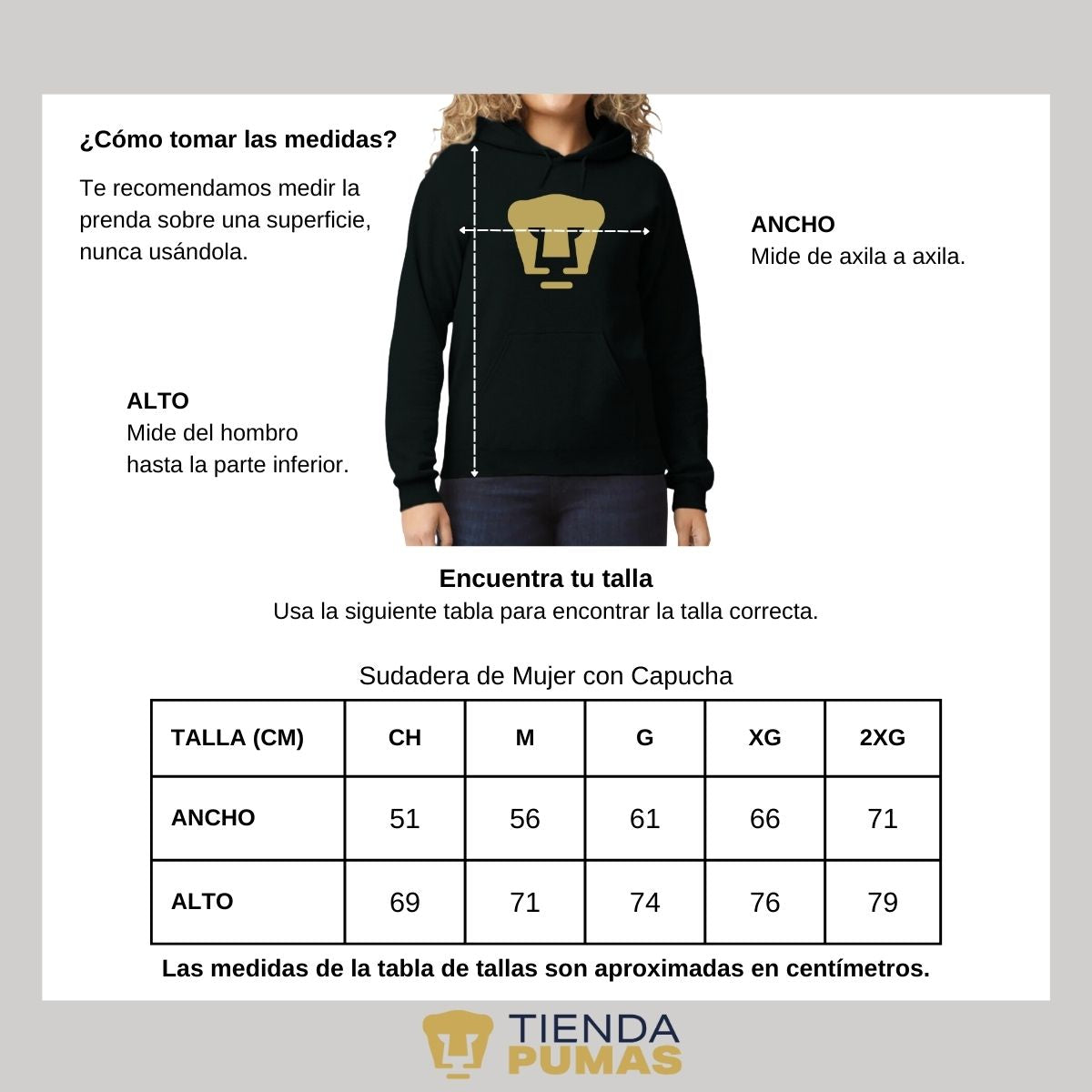 Sudadera Mujer Hoodie Pumas UNAM Logo Dorado Vinil