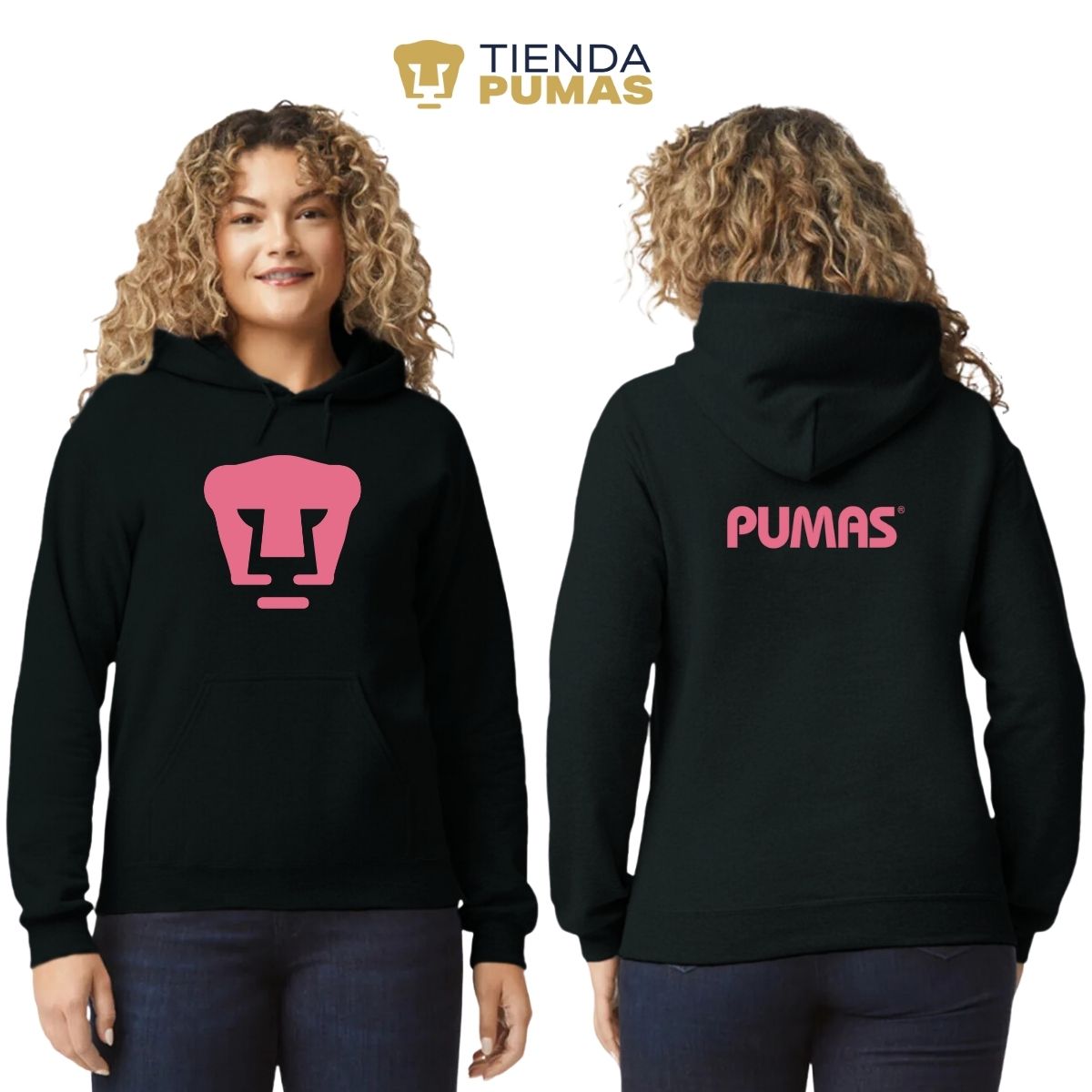 Sudadera Mujer Hoodie Pumas UNAM Logo Rosa Vinil