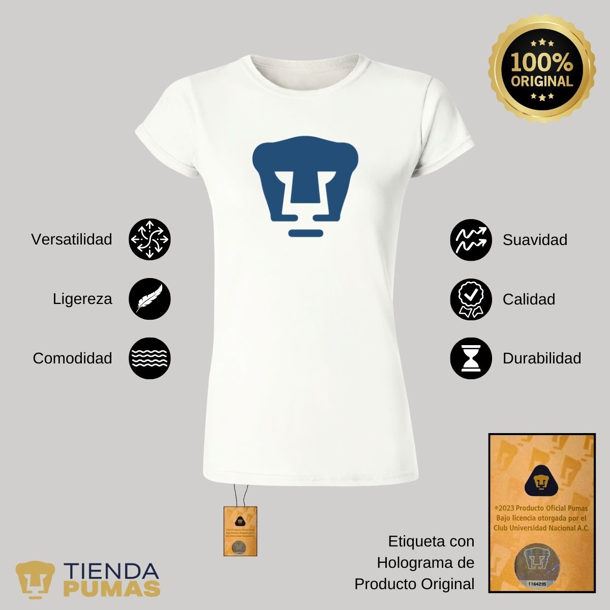 Playera Mujer Pumas UNAM Logo Azul Vinil