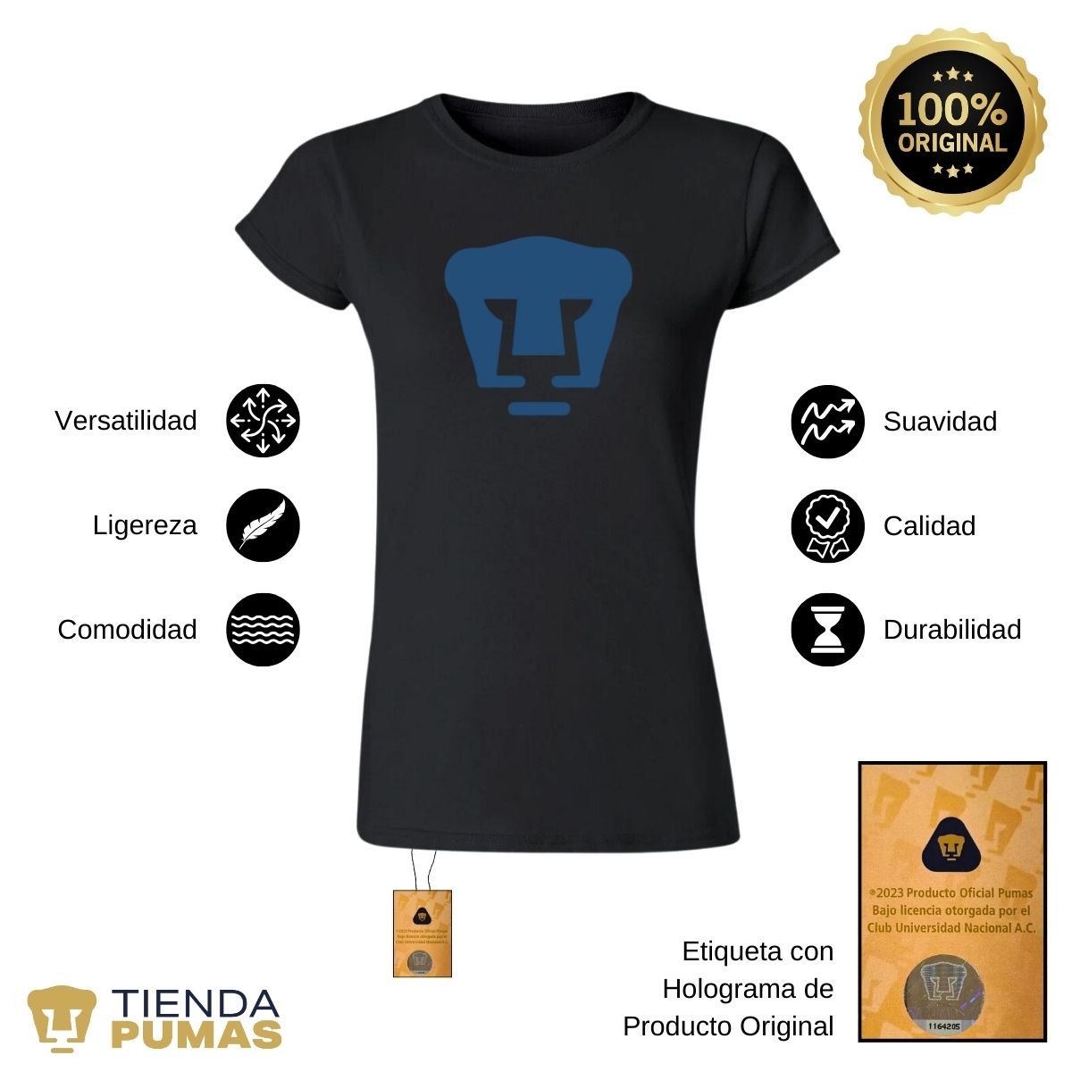 Playera Mujer Pumas UNAM Logo Azul Vinil