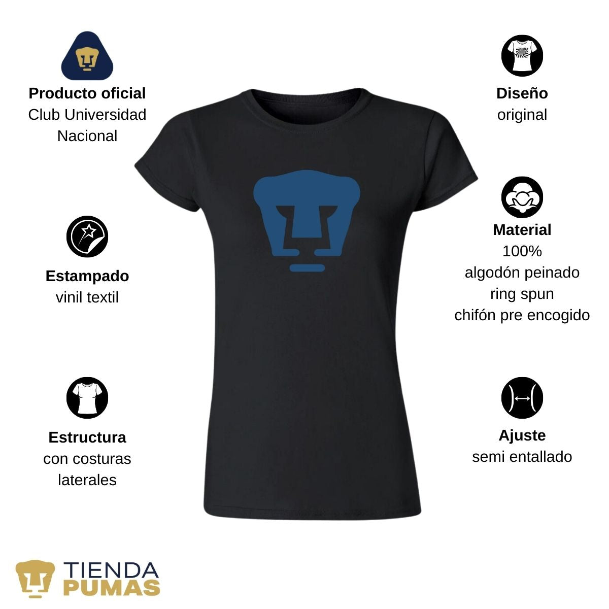 Playera Mujer Pumas UNAM Logo Azul Vinil