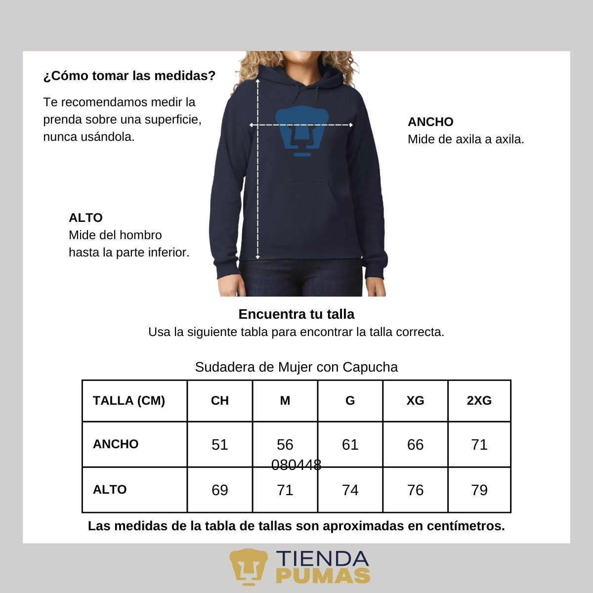 Sudadera Mujer Hoodie Pumas UNAM Logo Azul Vinil