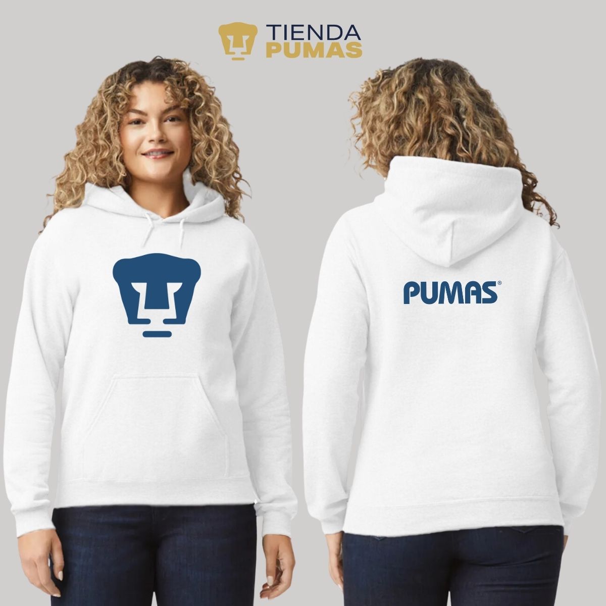 Sudadera Mujer Hoodie Pumas UNAM Logo Azul Vinil