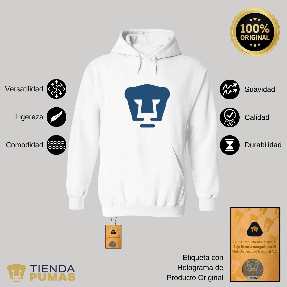 Sudadera Mujer Hoodie Pumas UNAM Logo Azul Vinil