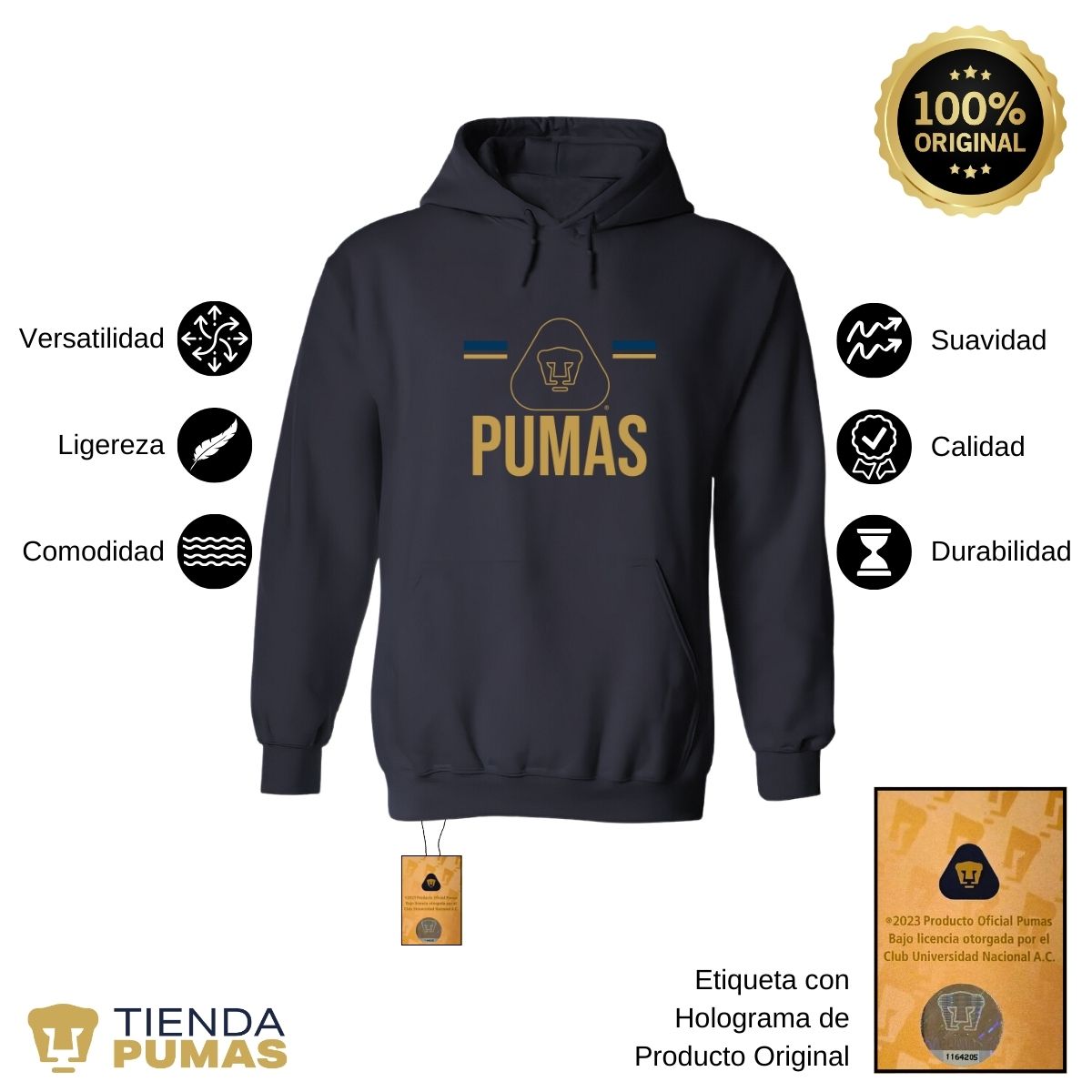 Sudadera Hombre Hoodie Pumas UNAM Insignia
