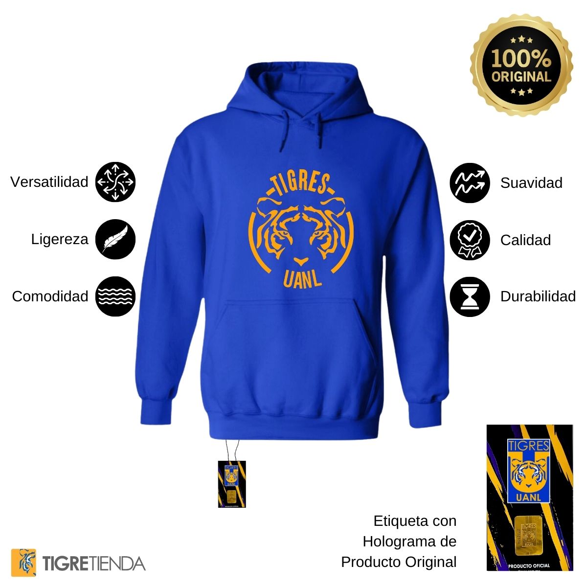 Sudadera Hombre Hoodie Tigres UANL Rostro Tigre