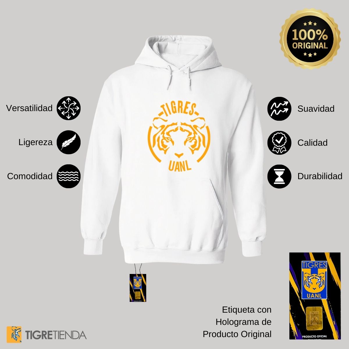 Sudadera Hombre Hoodie Tigres UANL Rostro Tigre