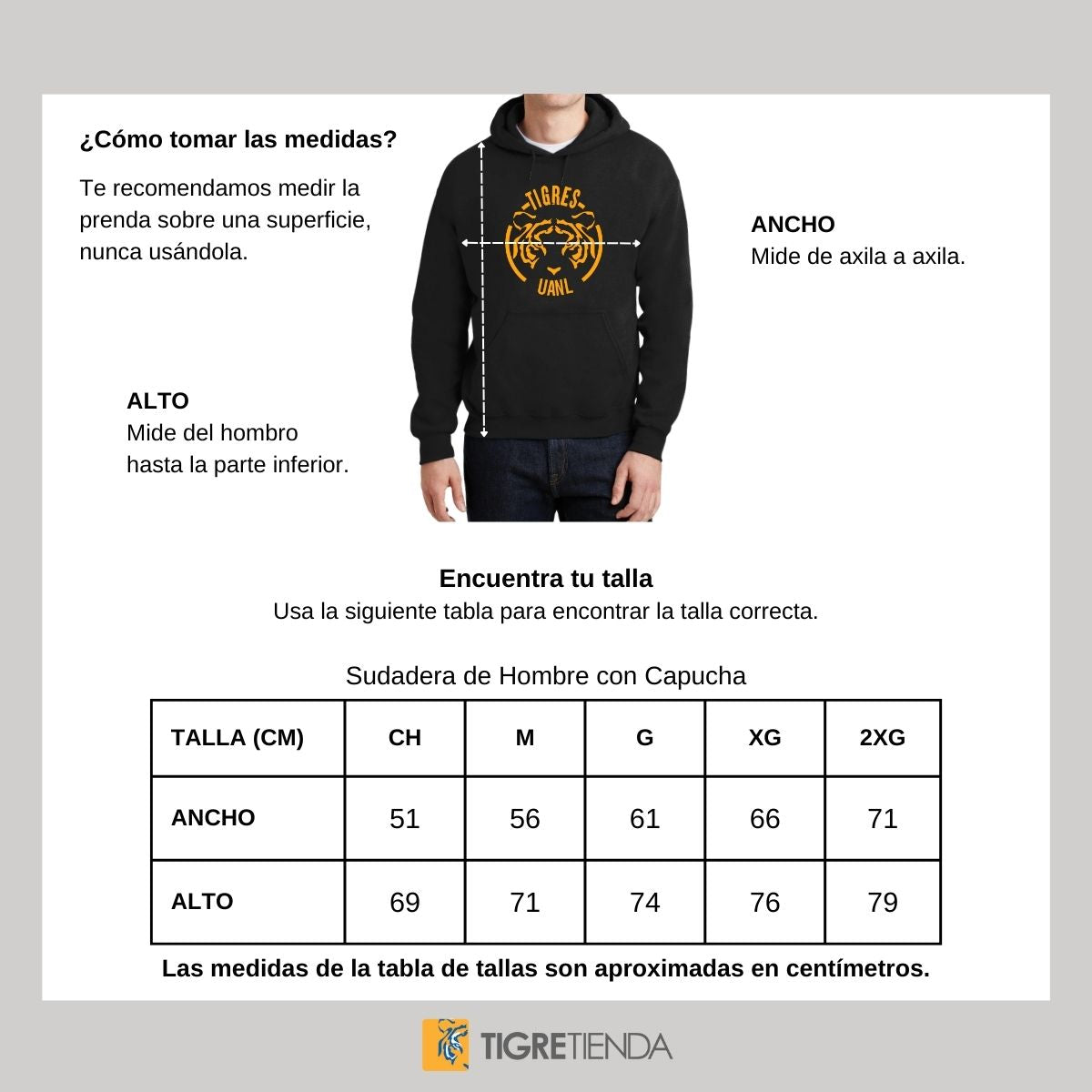 Sudadera Hombre Hoodie Tigres UANL Rostro Tigre