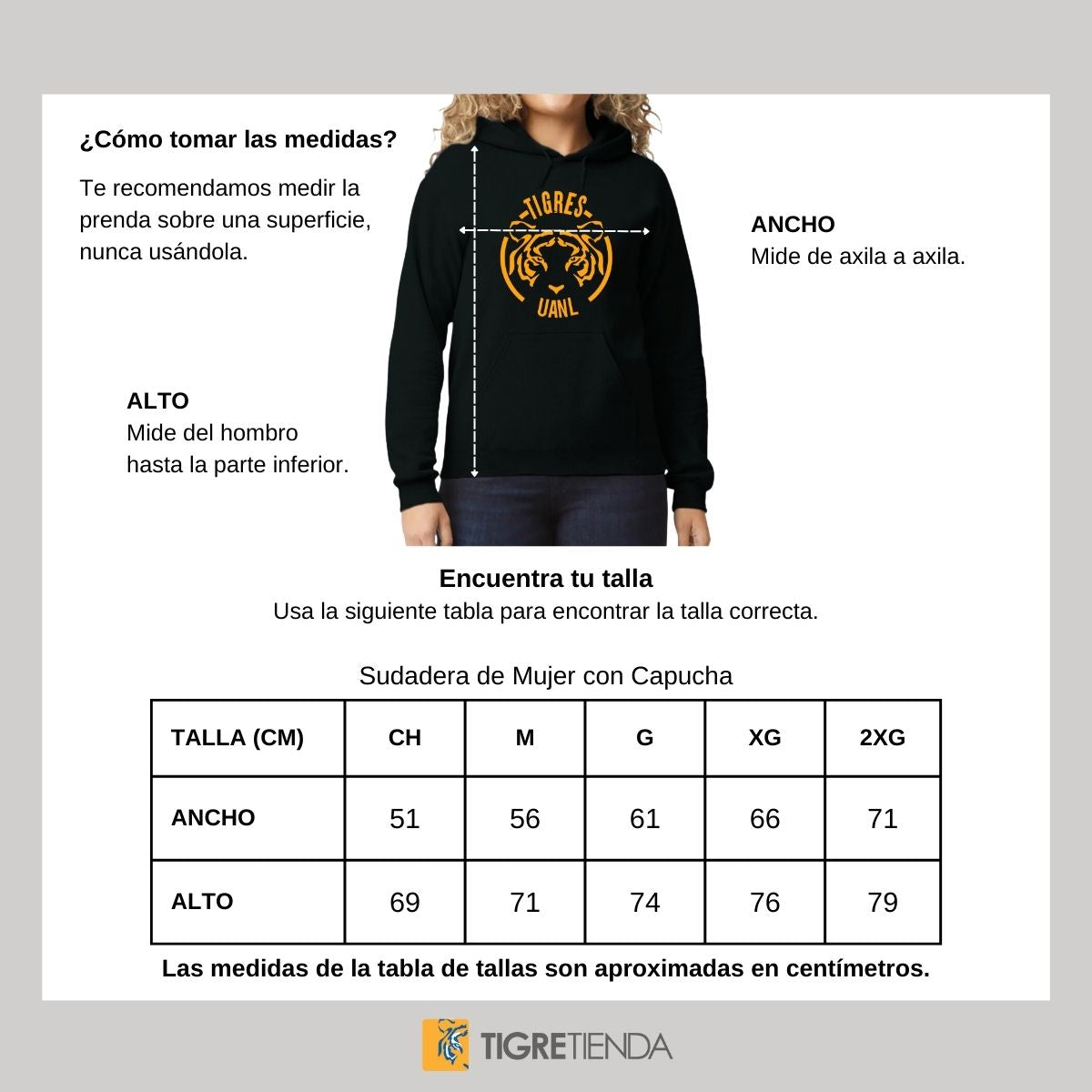 Sudadera Mujer Hoodie Tigres UANL Rostro Tigre