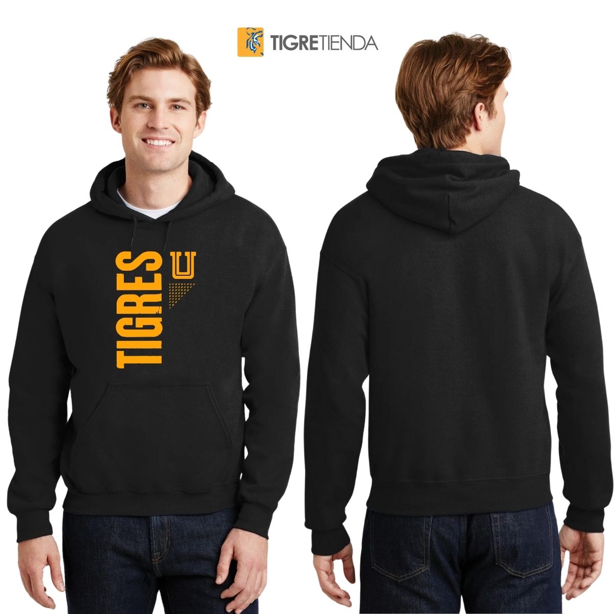 Sudadera Hombre Hoodie Tigres UANL Logo Amarillo Fte