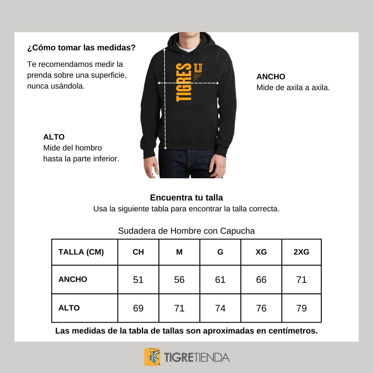 Sudadera Hombre Hoodie Tigres UANL Logo Amarillo Fte