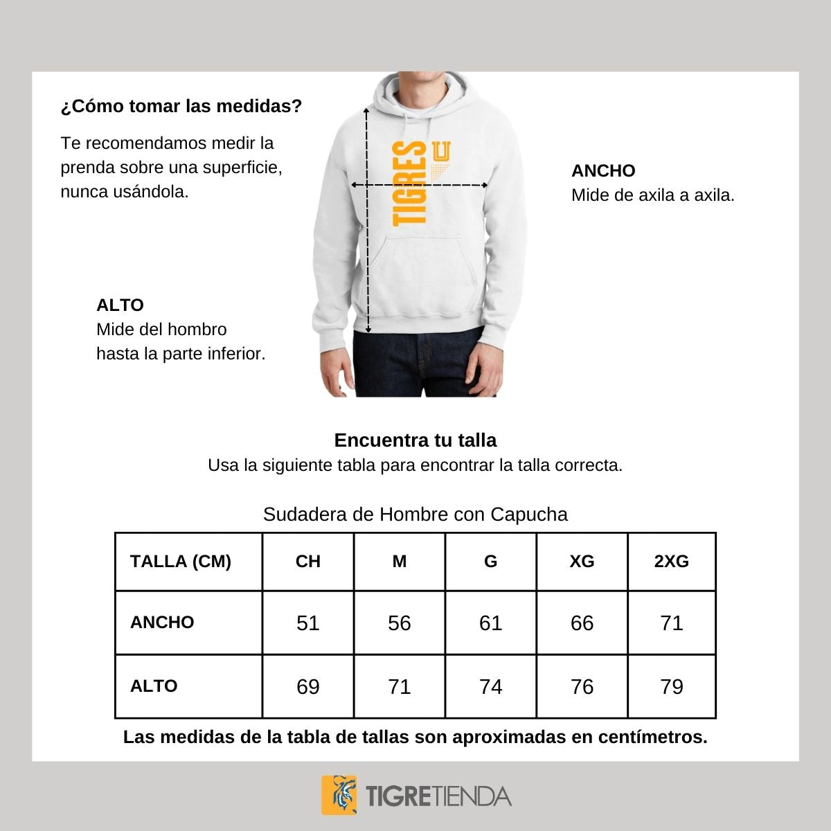 Sudadera Hombre Hoodie Tigres UANL Logo Amarillo Fte