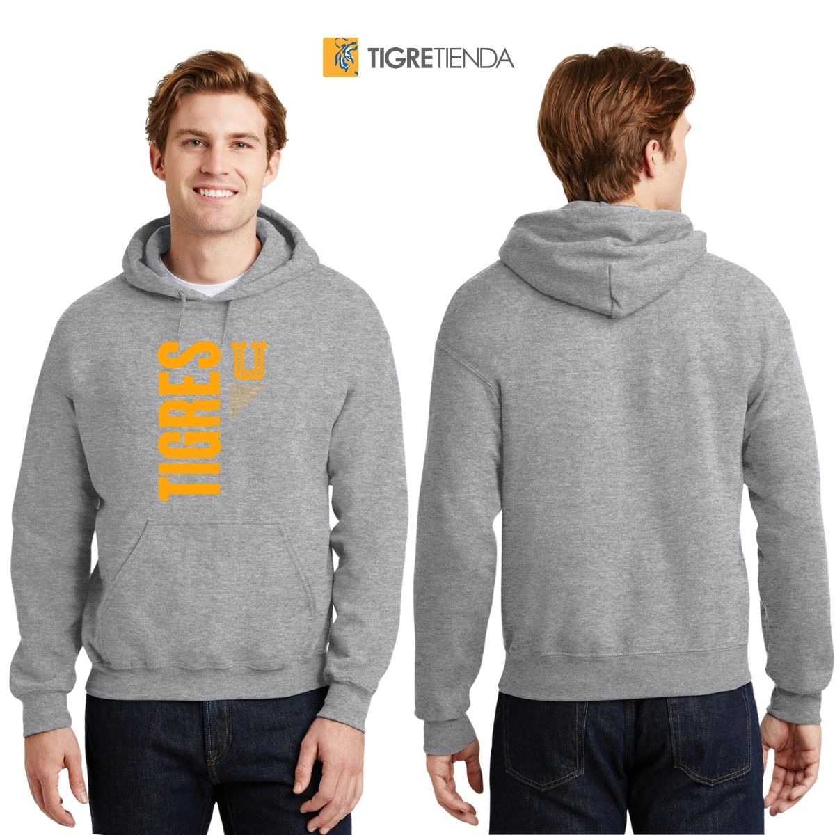 Sudadera Hombre Hoodie Tigres UANL Logo Amarillo Fte