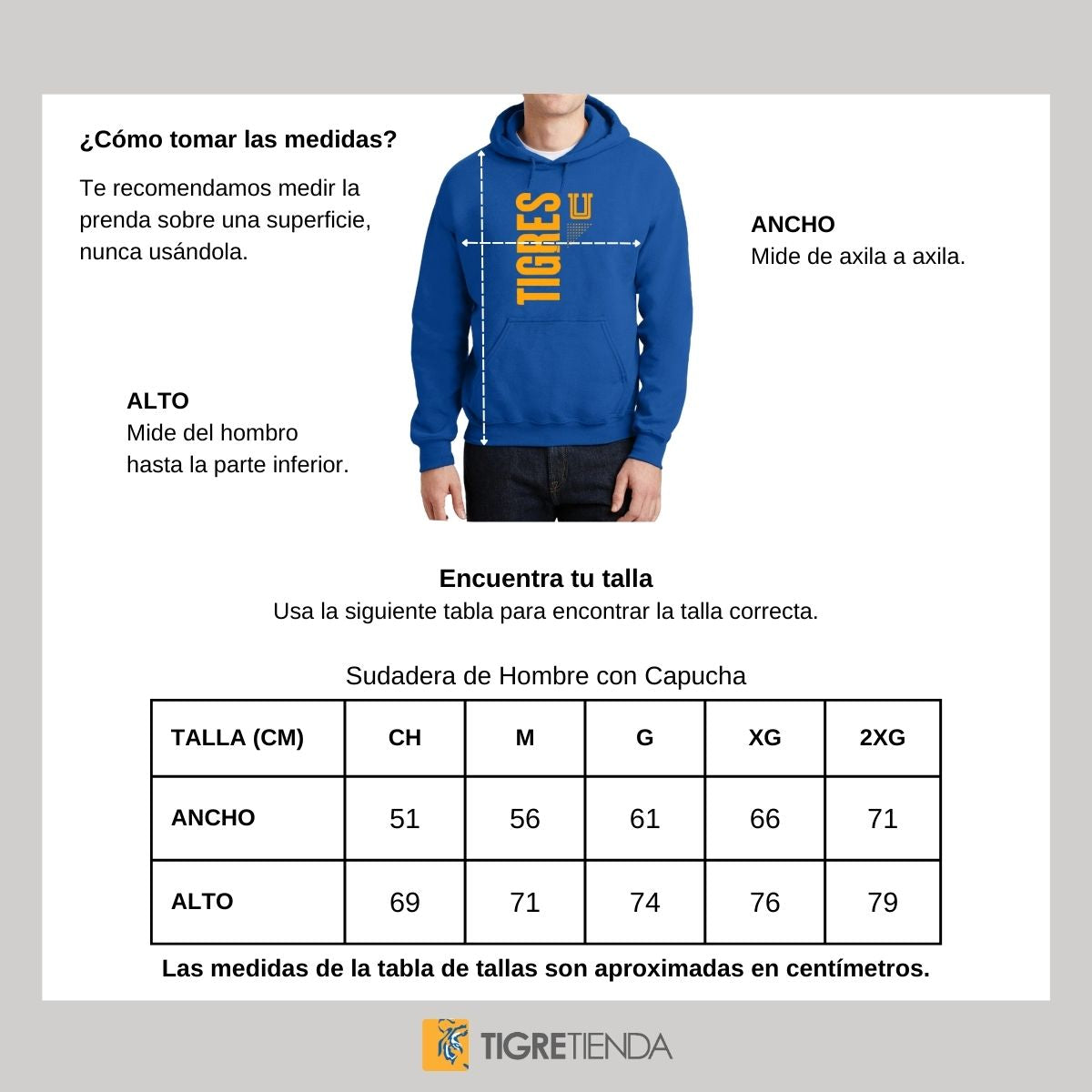 Sudadera Hombre Hoodie Tigres UANL Logo Amarillo Fte