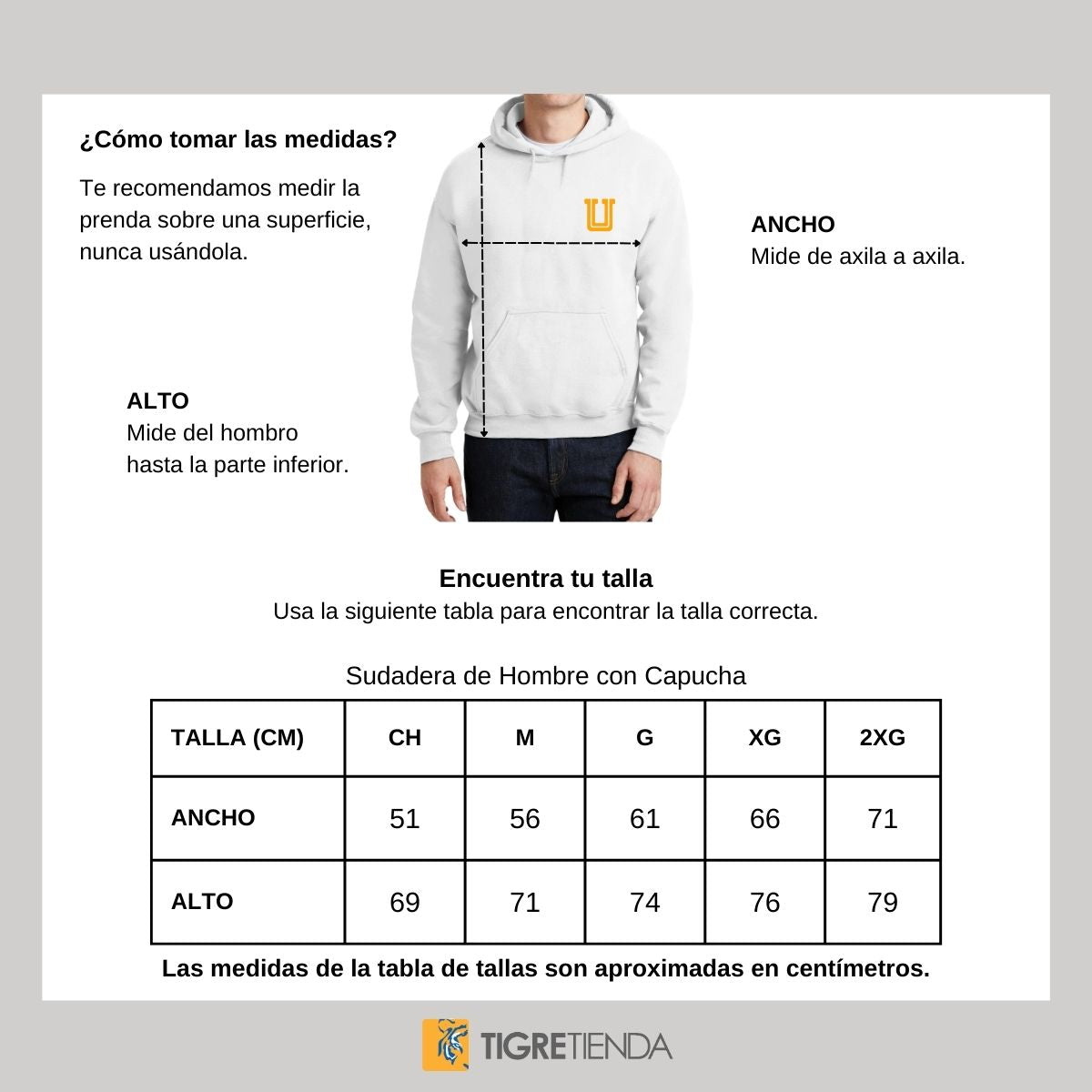 Sudadera Hombre Hoodie Tigres UANL Logo U Amarillo