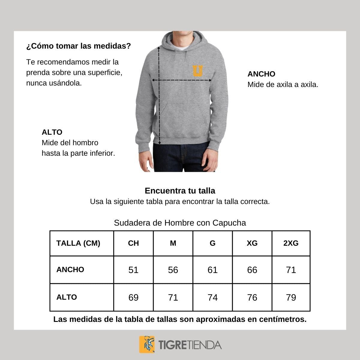 Sudadera Hombre Hoodie Tigres UANL Logo U Amarillo