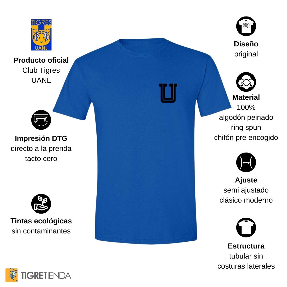 Playera Hombre Tigres UANL Logo U Combinado